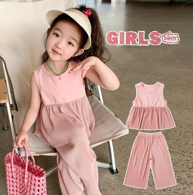 子供服★トップス+ズボン★セットアップ★袖なし★キッズ女の子★90-140CM