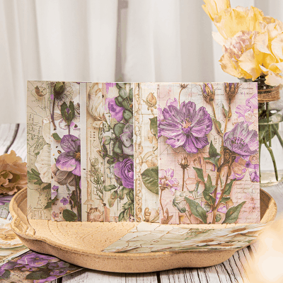 ペーパー 素材紙 アンティーク イラスト メモ紙 花フラワー 雛菊向日葵 薔薇ローズ 葉 多肉植物 30枚入