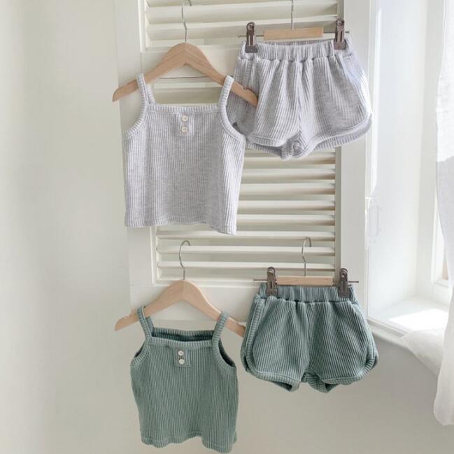 「2024」子供服★トップス+ズボン★セットアップ★韓国風子供服★袖なし★2色★80-130CM