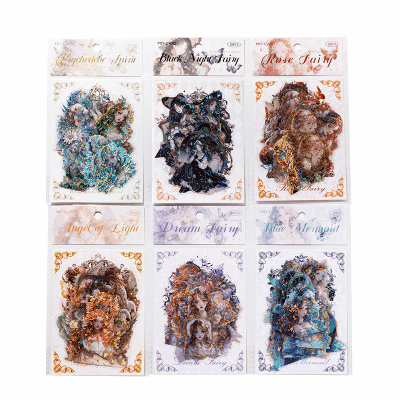 PETシール ステッカー アンティーク ガール少女 花フラワー バタフライ蝶 精霊天使 人魚姫 20枚入