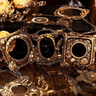 ペーパー素材紙 カフェ風 アンティーク 幾何学枠 フレーム 機械 10枚入