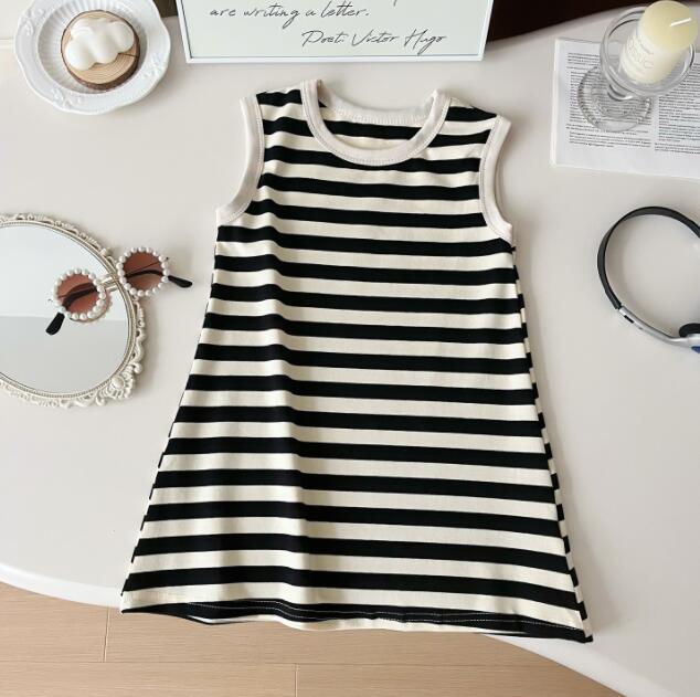 「2024」子供服★ワンピース★袖なし★ストライプ★韓国風子供服★90-140CM
