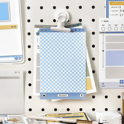 カフェ風 ペーパーノート 素材紙 メモ紙 写真撮影風景 チェック柄 ハート 幾何学枠 30枚入