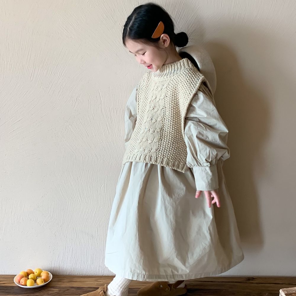 早秋  韓国風子供服 ガール シフトドレス ロングスリーブ ワンピース ニットマント ワンピ 90-150