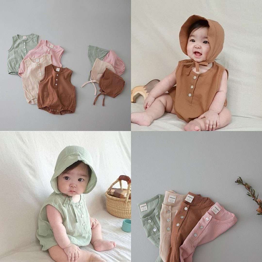2025新入荷★ベビー服　ロンパース+帽子★66cm〜90cm 4色