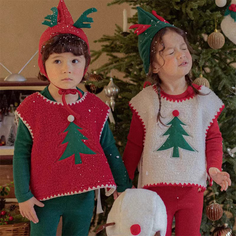 2025冬新品★子供クリスマス服　ベストトップス★S/L 2色