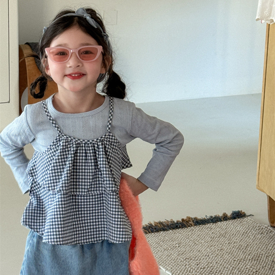 2026新作JM★子供服　格子吊りトップス★90cm〜140cm
