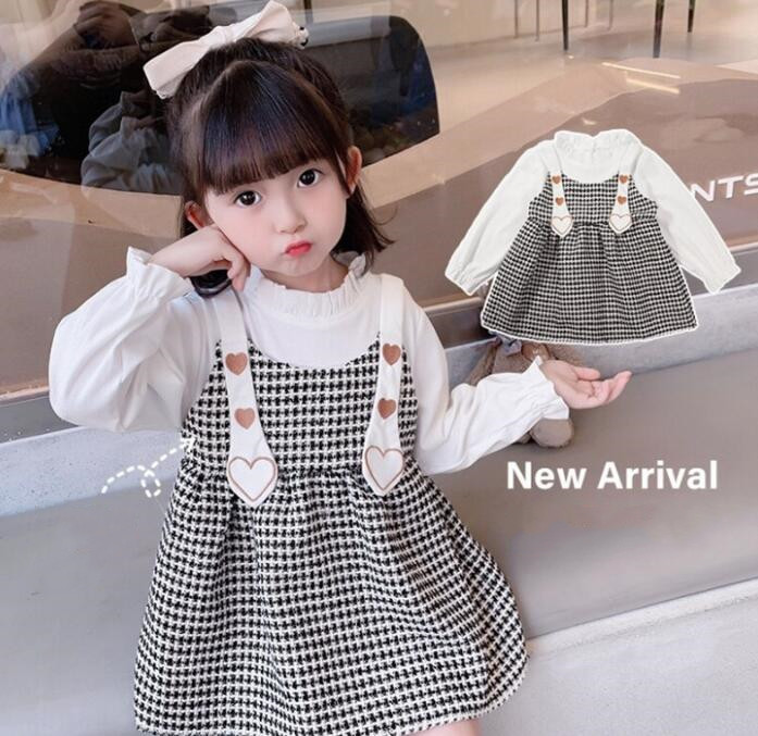 新作★子供服★ワンピース★ドッキング★キッズ女の子★2色★90-140CM