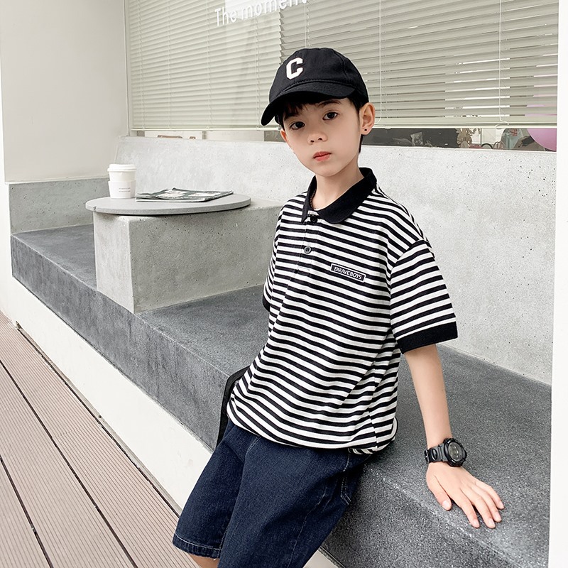 お勧め 春夏新作 男の子 Tシャツ 半袖上着 ボーダー柄 ポロシャツ プルオーバー 韓国風子供服 110-160