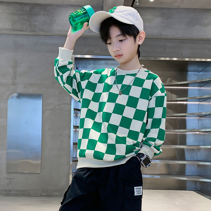 お勧め 春夏新作 男の子 Tシャツ 長袖上着 チェック柄 フーディ スウェット 韓国風子供服 120-170