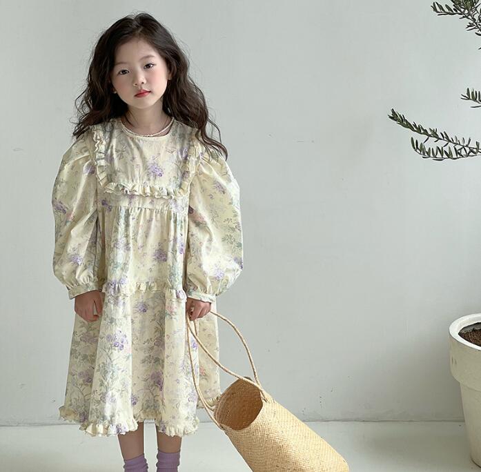 子供服★ワンピース★韓国風子供服★キッズ女の子★長袖★花柄★90-140CM