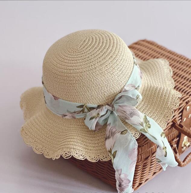 子供用★帽子★キッズ女の子★日焼け防止★麦わら帽子★リボン★カジュアル