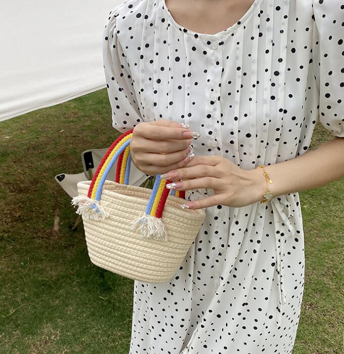 新登場★レディースバッグ　棉麻編み収納袋★2色