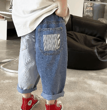 お勧め 春夏新作 七分丈パンツ デニムズボン ジーンズ ジーパン 男女 ドッキング 韓国風子供服 90-140