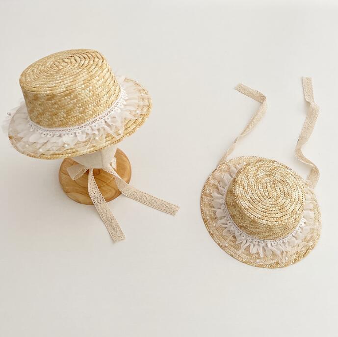 子供用★帽子★日焼け防止★麦わら帽子★キッズ★親子★レース★砂浜