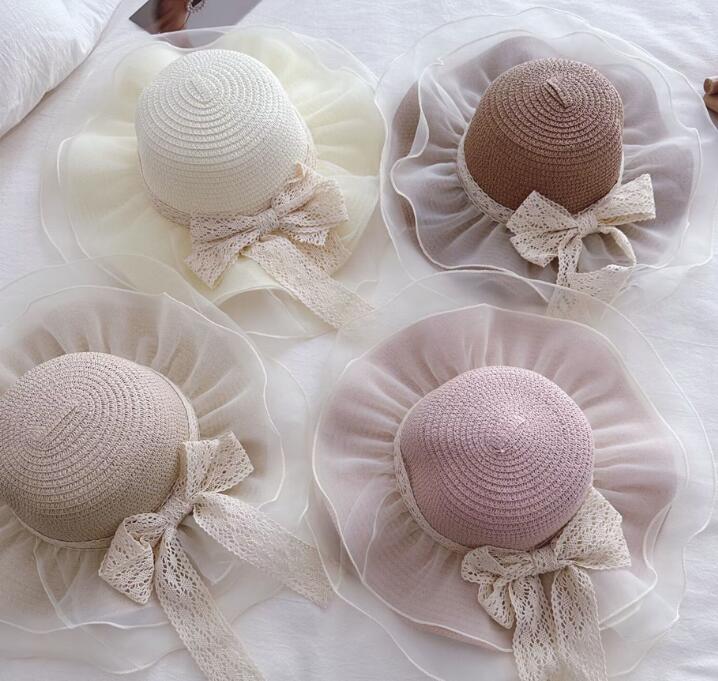 子供用★帽子★日焼け防止★麦わら帽子★キッズ女の子★リボン★4色