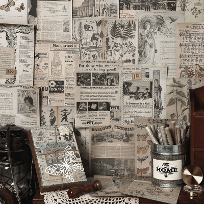 インテリア メモ紙 アンティーク ポスター ラベル イラスト フラワー 人物 植物葉 バタフライ 24枚入