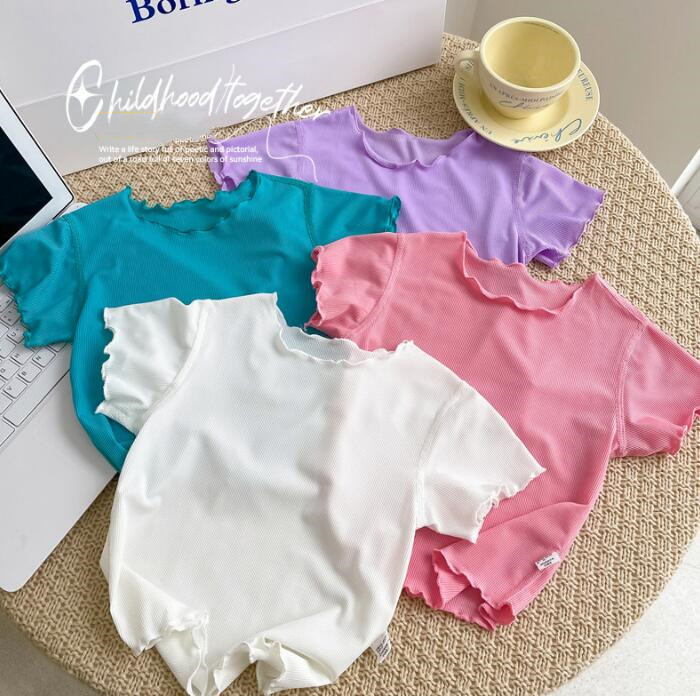 子供服★Tシャツ★トップス★韓国風子供服★キッズ女の子★無地★4色★80-140CM