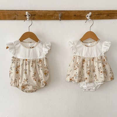 夏新作 0-3歳ベビー ユニセックス 連体服 花柄 ノースリープ スカート付ロンパース カバーオール 66-90
