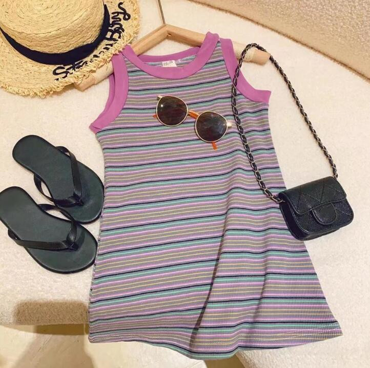 子供服★ワンピース★韓国風子供服★キッズ女の子★袖なし★ストライプ★90-140CM