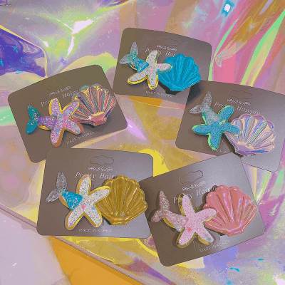 春夏 キッズ用 ガールズ ヘアクリップ ヘアピン 海洋 アクリル ヒトデ貝殻 人魚姫 マーメイド スパンコール