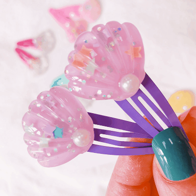 春夏 キッズ用 ガールズ ヘアクリップ ヘアピン 海洋 パール貝殻 アクリル キラキラ 単枚入