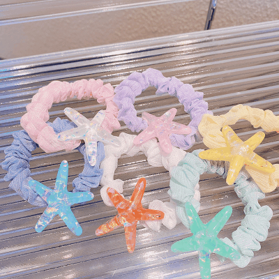 春夏 キッズ用 レディース ガールズ ヘアゴム リングゴム シュシュ 海洋 アクリル ヒトデ キラキラ クリア