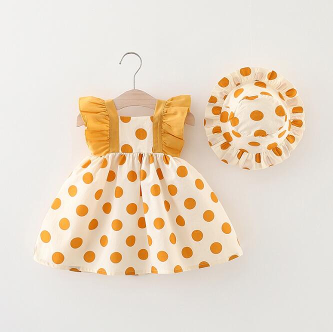 子供服★ワンピース+帽子★韓国風子供服★ベビー★水玉★袖なし★2色★73-100CM