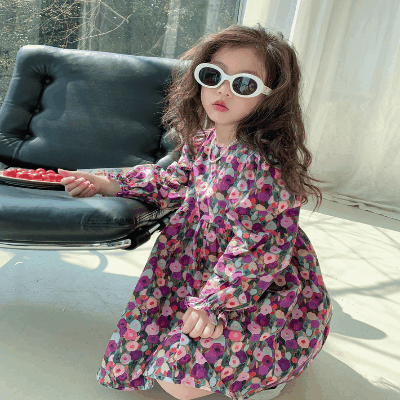 オシャレ春秋 ガールズ 子供服 シフトドレス レトロ ワンピース ボタニカル 花柄 フリル ワンピ 90-140