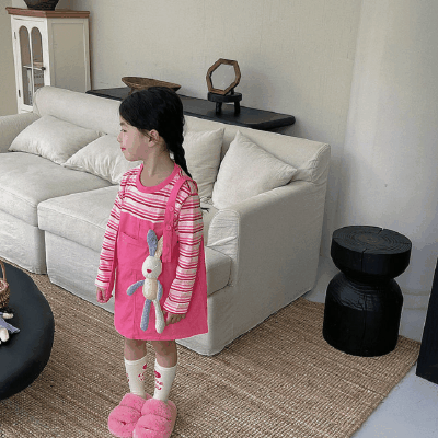 オシャレ春秋 ガールズ ボーダー柄 重ね着風 シフトドレス ドッキングワンピ ワンピース 5-13