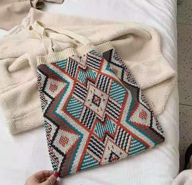 バッグ★レディース★トートバッグ★ハンドバッグ★ニット★ショルダーバッグ★大容量★2色