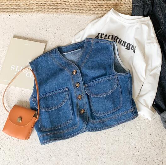 子供服★トップス★デニムチョッキ★ベスト★韓国子供服★キッズ★男女兼用★90-130CM