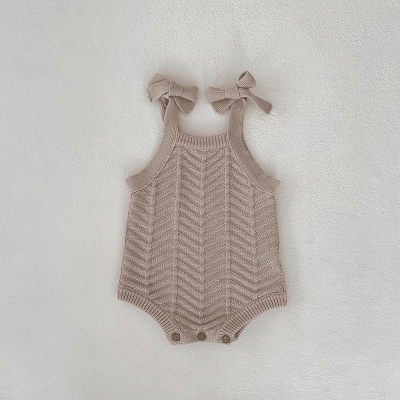 秋冬新作 ユニセックス 子供服 カバーオール 連体服 リボン ニット ノースリープ ロンパース 66-90