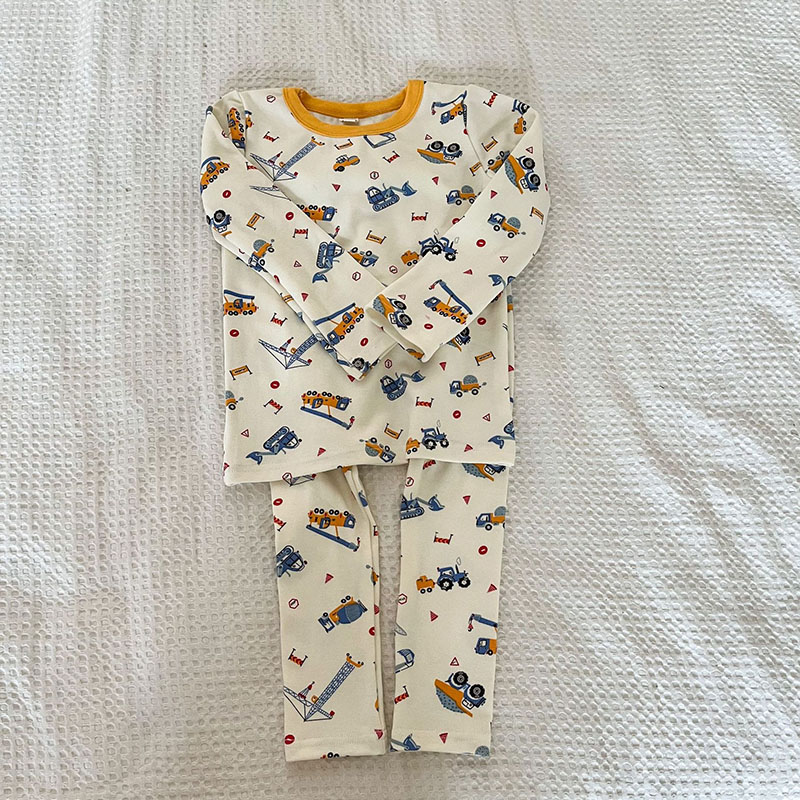 秋冬新作 ユニセックス ルームウェア 保温インナー ボディスーツ 車 Tシャツ+ズボン 80-150