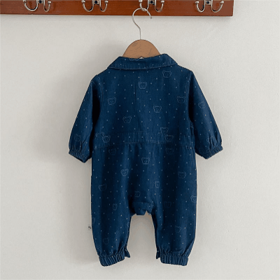 秋冬新作 ユニセックス 0-3歳子供服 カバーオール 連体服 デニム ドット柄 クマ ロンパース 66-100