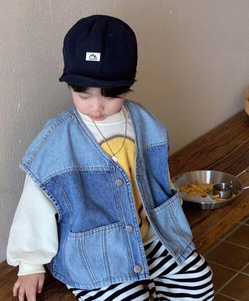 「2023秋」子供服★トップス★デニム★チョッキ★韓国風子供服★キッズ★男女兼用★90-140CM