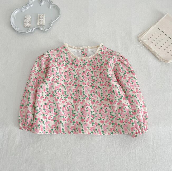「2023秋」子供服★トップス★長袖シャツ★韓国風子供服★キッズ女の子★花柄★80-130CM