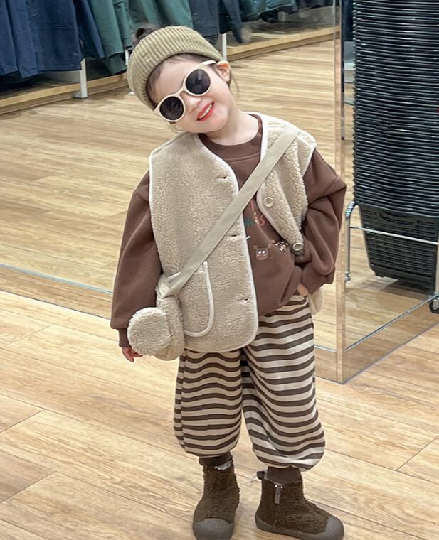 2023秋冬★子供服　トップス&ズボン&ボアベスト+バッグ★90-140cm★