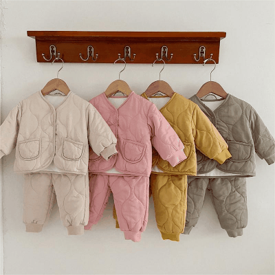 秋冬新作 0-3歳 ユニセックス キルティング 裏ボア裏起毛 ジャケット 上着+ズボン 66-100
