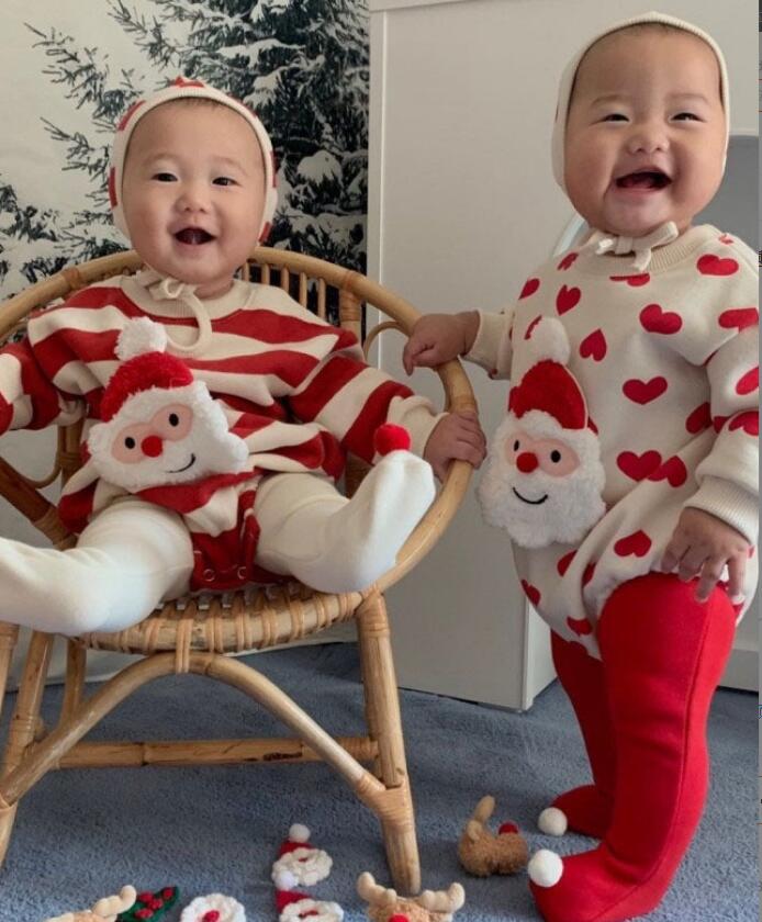 2023★秋冬新作★韓国風子供服★ロンパース+帽子★クリスマス★2色66-90CM