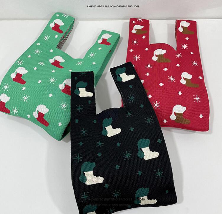 ★収納袋★可愛いクリスマス袋★ニットハンドバッグ　3色