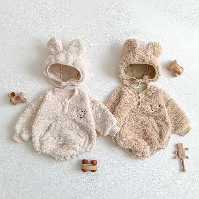 2023★秋冬新作★韓国風ベビー服★ロンパース+帽子★2色66-90CM