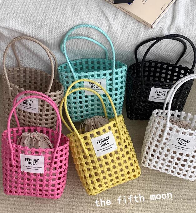 新登場★バッグ★透かしマカロンカラー編みかご　バスケット★7色