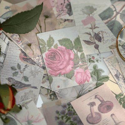 春夏新作 カフェ風 素材紙メモ紙 ノートペーパー バタフライ蝶 花フラワー 鳥 アンティーク 360枚入