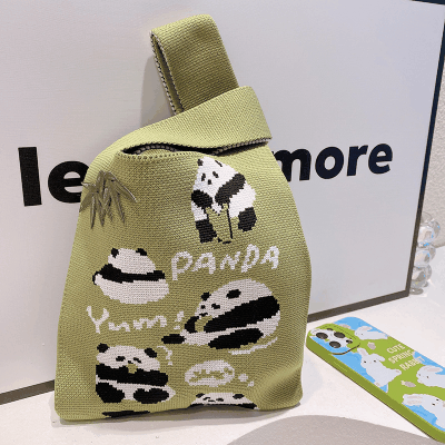 春夏 ポーチ 巾着 ショッピングバッグ 編みバッグ ハンドバッグ 腕掛けバッグ パンダ ニット鞄