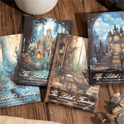 カフェ風 ペーパー アンティーク メモ紙素材紙 ラベル 森 ガール少女 花フラワー 星空ムーン 30枚入