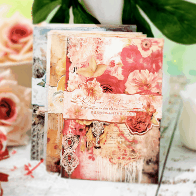 カフェ風 ペーパー アンティーク メモ紙素材紙 花フラワー 薔薇ローズ パール レース 40枚入