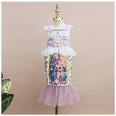 春夏新作 ガールズ キッズ 人魚姫 マーメイド スパンコール レースワンピース ヒトデ貝殻 ワンピ 100-140