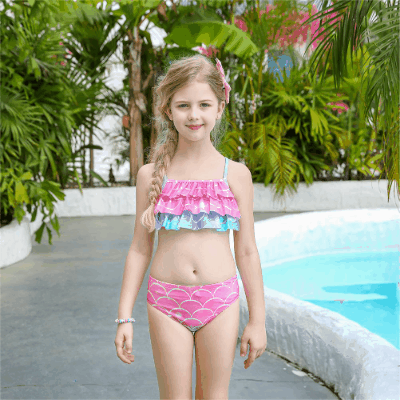 夏休み ガール 子供水着 フリル水着 人魚 マーメイド ヒトデ ビキニ3点組 海ビーチ コスプレ 110-150