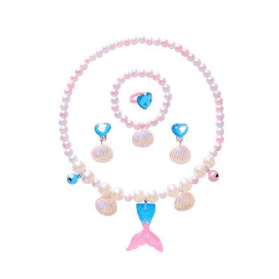 夏休み アクセサリー ネックレス+ブレスレット+リング+ピアス パール 貝殻シェル 人魚姫 マーメイド